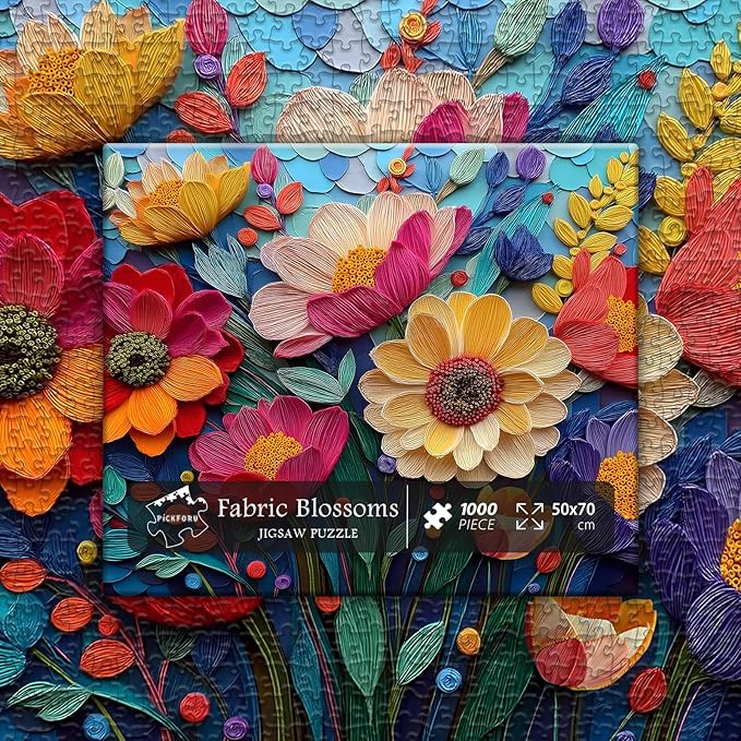 Colorful Flower Puzzles for Adults, Quilled Plant Floral Puzzle Fabric Art,Spring Flower Garden Jigsaw Puzzles 1000 Pieces Nature Challenge