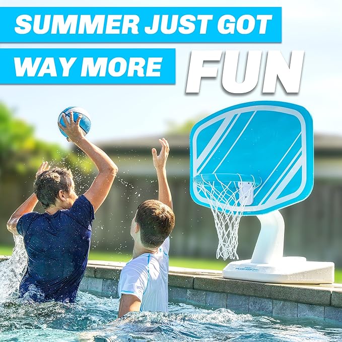 GoSports Splash Hoop PRO Swimming Pool Basketball Game, Includes Poolside Water Basketball Hoop, 2 Balls and Pump – Aqua