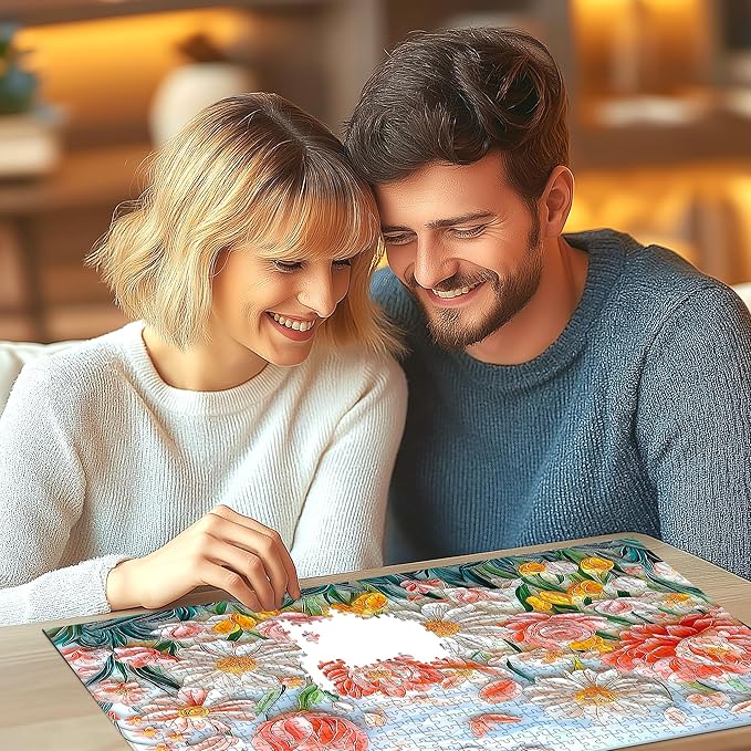 1000 Piece Flower Jigsaw Puzzle for Adults - Wildflower Floral Cute Spring Garden Puzzle with Peonies, Daisies & Butterflies, Pretty Art Puzzle for Family Game Night, Stress Relief & Home Decor