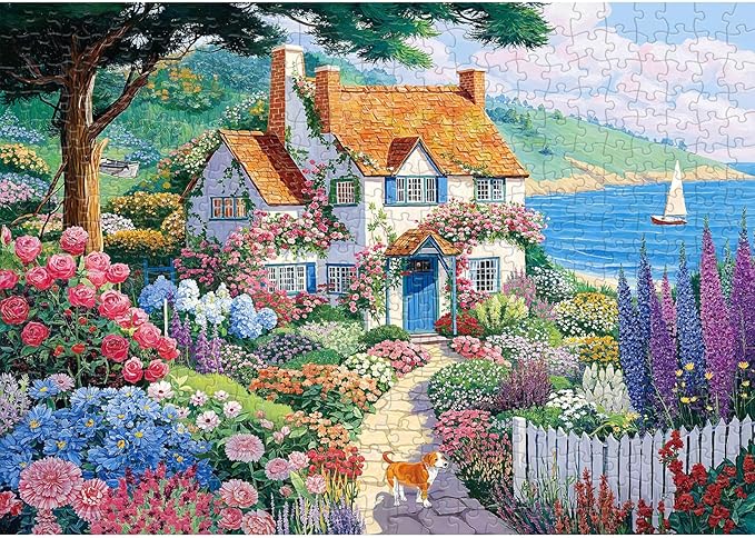 Seaside Cottage Garden Puzzle 500 Pieces - Adult Jigsaw Puzzle, Beach Ocean Theme, Premium Quality Home Decor Art