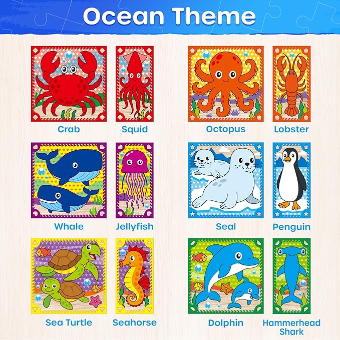 SYNARRY Wooden Puzzles for Toddlers 1-3, Farm Jungle Ocean Animals Puzzles for Toddlers 2-4, Wooden Cube Puzzle with Storage Tray, Large Block Montessori Toys for 1 2 3 Year Old, Easter Gifts for Kids