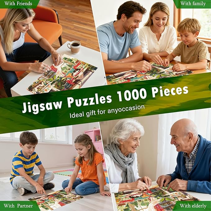 Cat Cozy Puzzles 1000 Piece Jigsaw Puzzle for Adults, Puppy Kitten Plants Jigsaw Puzzles with Letters on Back, Impossible Challenging Hard Colorful Modern Art Puzzles Home Decor, 27.5 x 19.7 Inch
