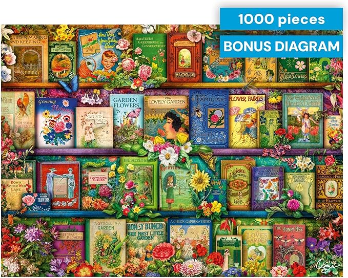 Buffalo Games - Aimee Stewart - Vintage Summer Books - 1000 Piece Jigsaw Puzzle for Adults, Colorful Library Puzzle, Vibrant Florals, Challenging Fun, Finished Size 26.75 x 19.75