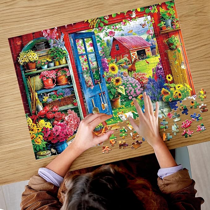 300 Pieces Puzzle for Adults | Flowers House Puzzle | Recycled Cardboard Large Piece Jigsaw Puzzles 300 Pieces | Challenging Game Home Decor Birthday Party Gift Toy 20.5 * 15 inch
