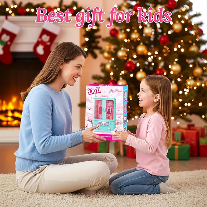 Style Shine 70 Pcs Doll Closet with Clothes & Accessories Set,2 Wedding Gowns 6 Fashion Dresses 2 Casual Outfits 2 Swimsuit 10 Shoes 20 Hanger 27 Accessories,Dress up Toys for Girls Kids Birthday Gift