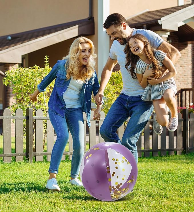 POZA Inflatable Beach Balls - Elegant Glitter Confetti Premium Floaters, Heavy Duty Vinyl Floatation Pool Toys for Pool Beach Party, UV Resistant Pool Décor