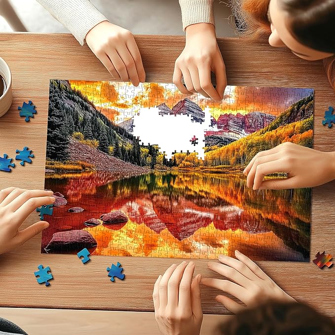 1000 Piece Maroon Lake Puzzle for Adults, Colorado Mountain Lake Landscape with Autumn Foliage and Sunset, 27.56x19.69 Inches Scenic Nature Artwork, Stress Relief & Home Decor, Entertaining Challenge