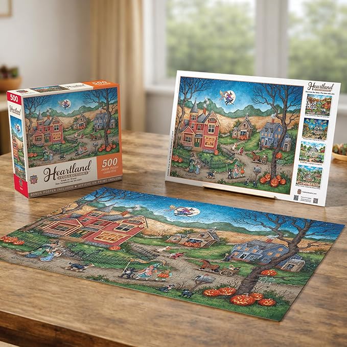MasterPieces Halloween Jigsaw Puzzle 500 Pieces - Trick or Treat Scene - 15"x21" - Adults & Family - Folk Art by Bonnie White