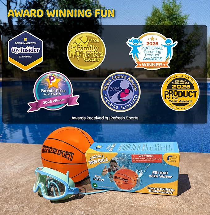 Aqua Dive Pool Ball Basketball โ Water Pool Toy for Kids Ages 4-12 โ Dribble, Pass & Shoot Underwater โ Great Outdoor Beach Toy for Summer Fun โ 6" Water Game for Boys & Girls Ages 5 6 7 8 9 10 11 12+