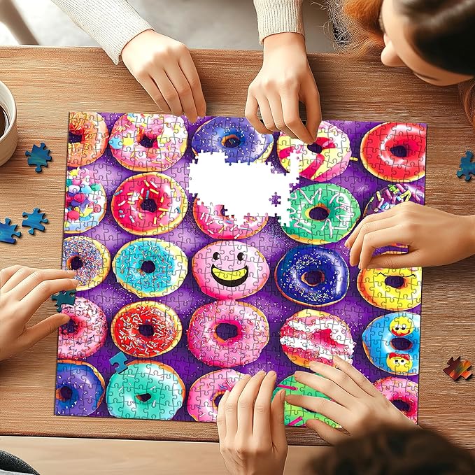 Colorful Donuts Jigsaw Puzzle for Adults, 500 Piece Funny Dessert Puzzles, 20 x 20 Inches for Relaxing EntertainmentT& Wall Decor