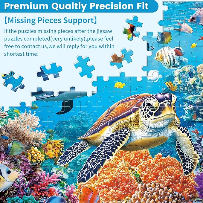 300 Pieces Underwater World Puzzle for Adults, Sea Turtle Jigsaw Puzzle 300 Pieces Recycled Cardboard Puzzles for Adults, Family Challenging Game Home Decor Gift Toy for Teens Kids Seniors 20.5×15 in