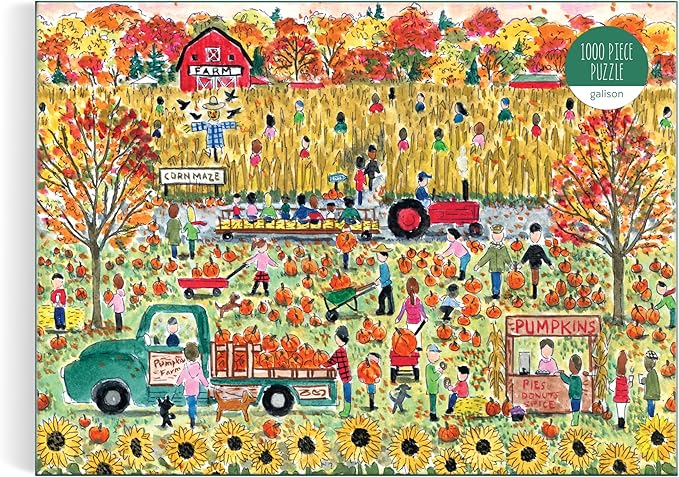 Galison Pumpkin Patch – 1000 Piece Michael Storrings Jigsaw Puzzle Featuring Beautiful Artwork of A Pumpkin Patch During A Fall Day