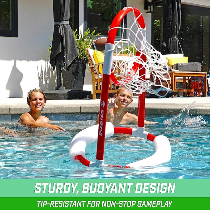 GoSports Splash Pass Floating Pool Football Game Includes Hoop, 4 Footballs and Pump
