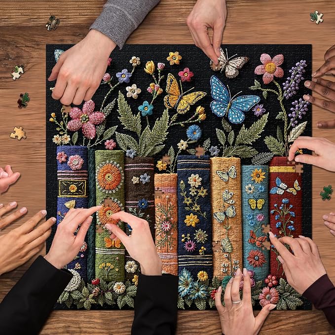 Vintage Wildflower Books Puzzles for Adults 1000 Pieces, Flower Book Pages Jigsaw Puzzles, Retro Floral Plant Butterfly Puzzle
