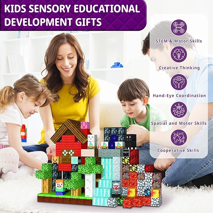 150PCS Magnetic Building Blocks for Kids – 0.8in Strong Magnet Tiles Set, Safe STEM Learning Toys for Toddlers & Kids Ages 3+, Creative Construction Blocks for Boys & Girls