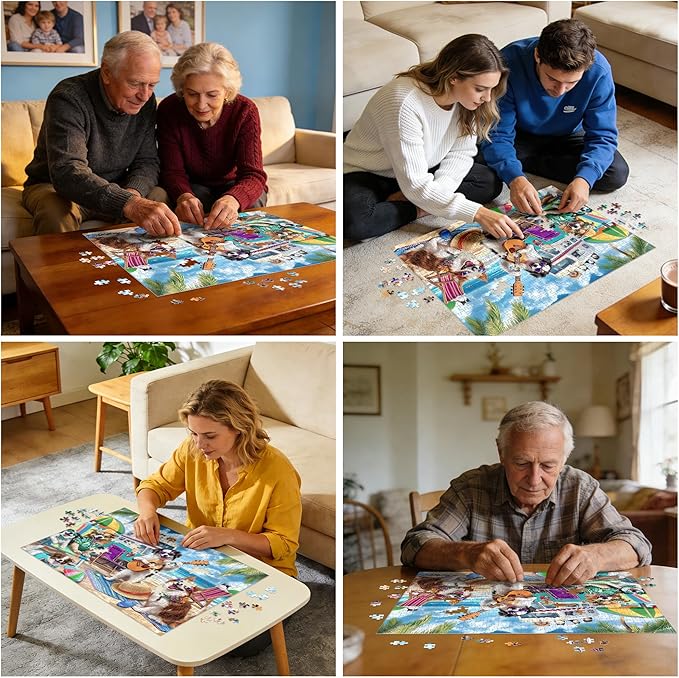 500 Piece Jigsaw Puzzle for Adults, Beach Dog Cat Puzzles 500 Piece for Adults Seniors- Challenging Puzzle Perfect for Game Nights - Fit Together Perfectly Finished Puzzles Size 20.5 x 15 Inch