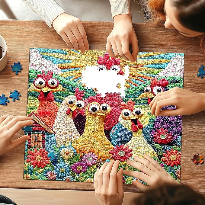 Colorful Chicken Family Farm Jigsaw Puzzle 500 Piece for Adults, Country Farm with Flower and Barn, 20 x 20 Inches, Relaxing & Decor