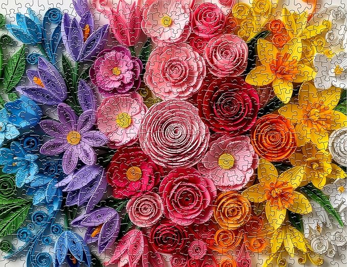 Springbok Quilled Flower Garden 500 Piece Jigsaw Puzzle for Adults - Poster Now Included - Gradient Paper Cut Floral - Unique Cut Pieces - Made in USA