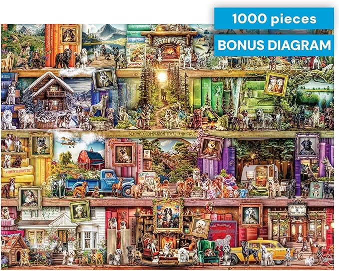 Puzzles for Adults 1000 Pieces – Buffalo Games The Library of Dogs by Aimee Stewart, Challenging 1000 Piece Puzzle for Adults with Poster, Premium Jigsaw Puzzle Made in the USA