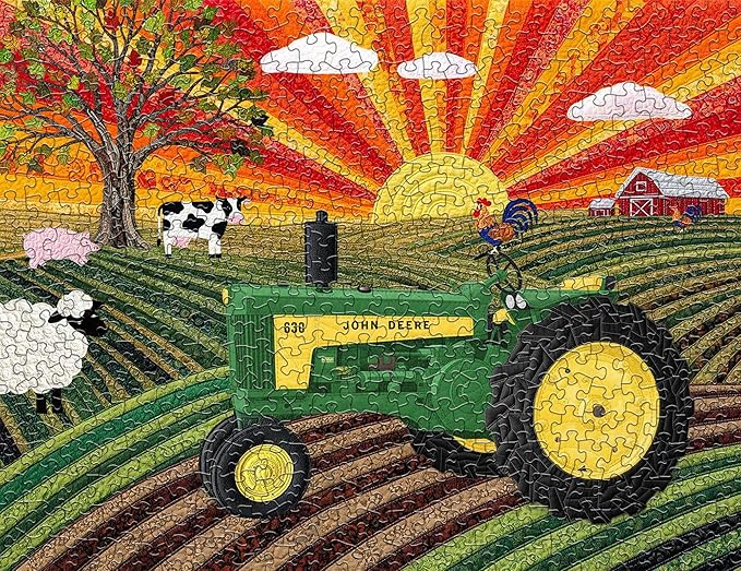 Springbok Sunny Pastures 500 Piece Jigsaw Puzzle for Adults – Poster Now INCULDED - John Deere Tractor – Unique Cut Pieces – Made in USA