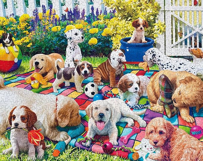 Springbok's Playful Pups on Parade 1000 Piece Puzzle for Adults and Families is an Adorable and Colorful Display of PuppiesLined Up for a Parade - Made in The USA