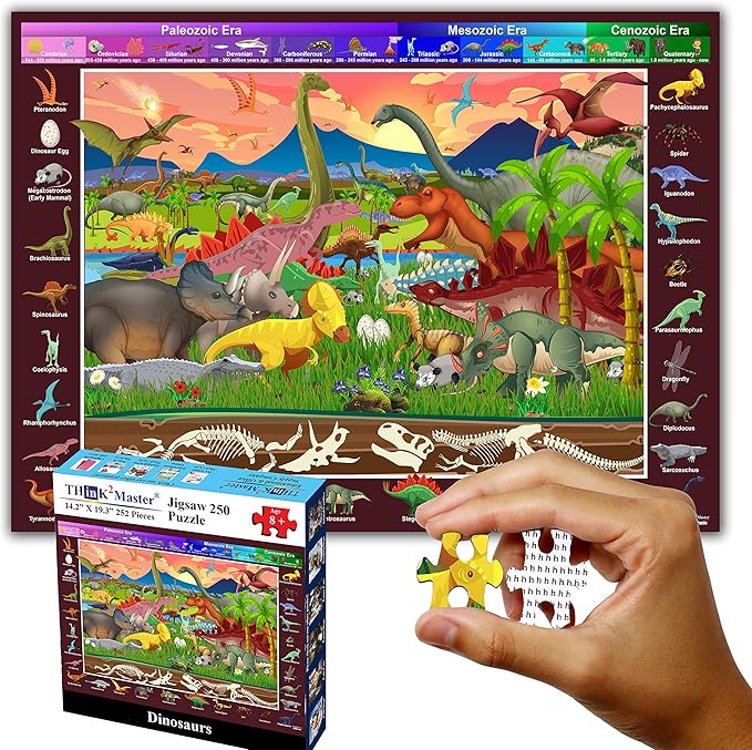 Think2Master Colorful Dinosaurs 250 Pieces Jigsaw Puzzle Puzzle. Great Gift. Size: 14.2” X 19.3””