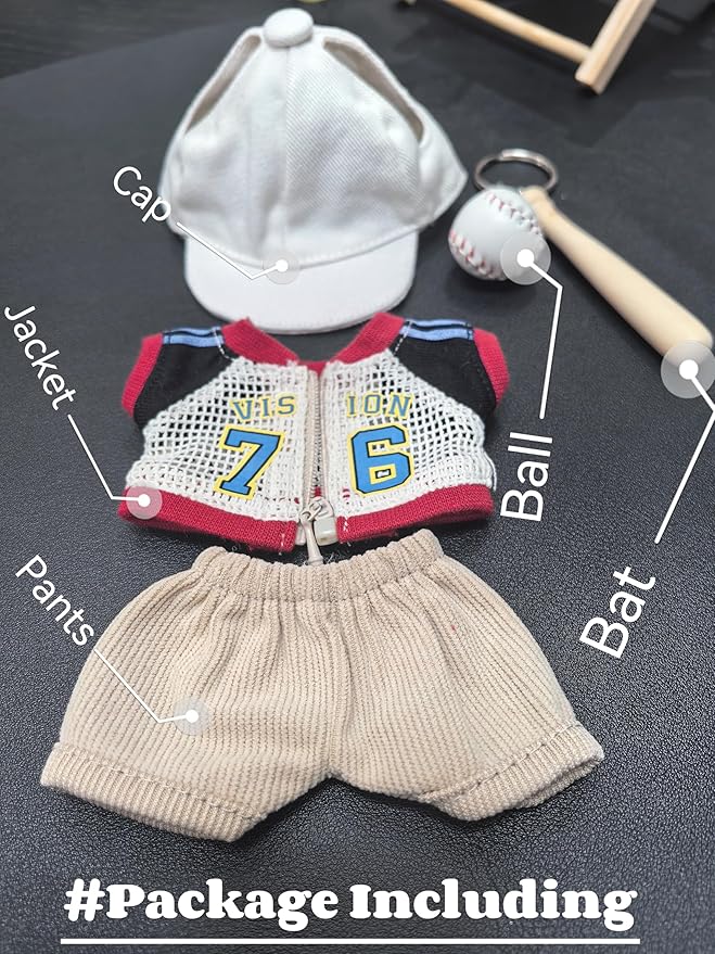 Baseball Clothes Set for Doll 15-17cm Sporty Outfits - Cap, Jacket, Pants, Detachable Bat & Ball, Compatible with Artist Doll, Sporty Uniform Mini Figures Clothing - Red/White