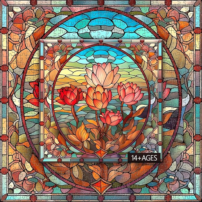 PICKFORU Stained Glass Flower Puzzles for Adults 1000 Pieces, Vintage Art Puzzles Floral, Impossible Hard Challenging for Adults