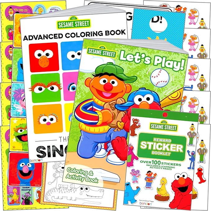 Bendon Sesame Street Coloring Books Set with Sesame Street Stickers with Sesame St Stickers, Elmo Reward Sticker Set, and More