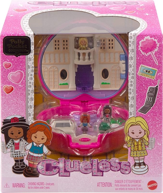 Polly Pocket x Clueless Collector Compact, Micro Dolls and Playset, 5 Themed Accessories Including Toy Car, Cher, Dionne, & Tai