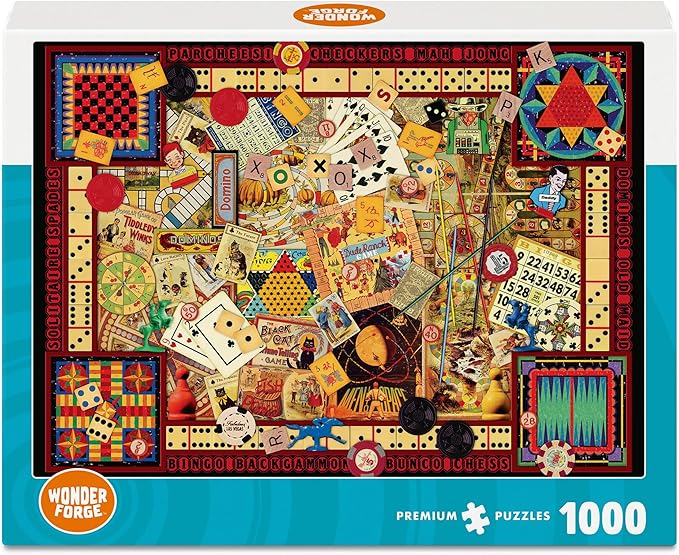 Wonder Forge Vintage Games 1000 Piece Jigsaw Puzzle for Adults | Unique, Perfectly-Fitting Pieces | Fun, Vibrant Imagery | Amazon Exclusive