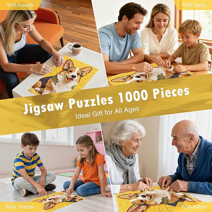 Puzzles for Adults 1000 Pieces - Corgi Dog Puzzle, Grain Puppy Art Adults Puzzles, Letter on Back No Dust, Matte Finish Unique Corgi Cute Dog Jigsaw Puzzles 1000 Home Decor, Birthday Gifts Games