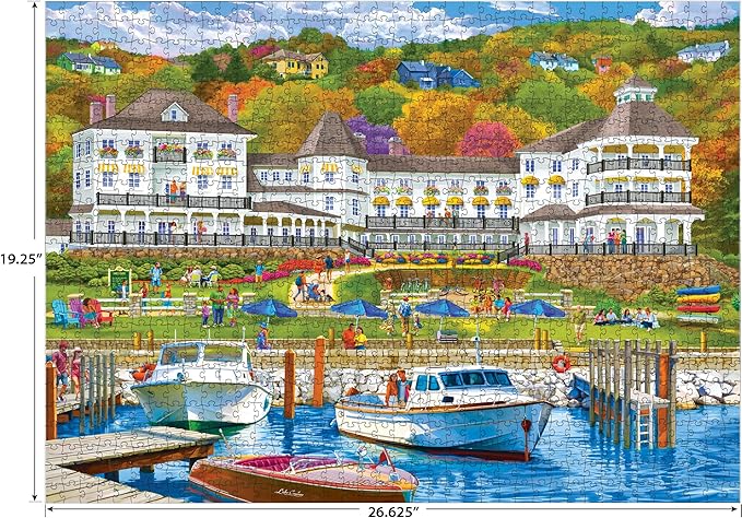 RoseArt - Kodak Premium - 1000 Piece Jigsaw Puzzle for Adults– Lakeside Resort – Peaceful Waterfront Hotel & Boats Scene – Bright, Detailed Artwork – 26.625 x 19.25 Inches
