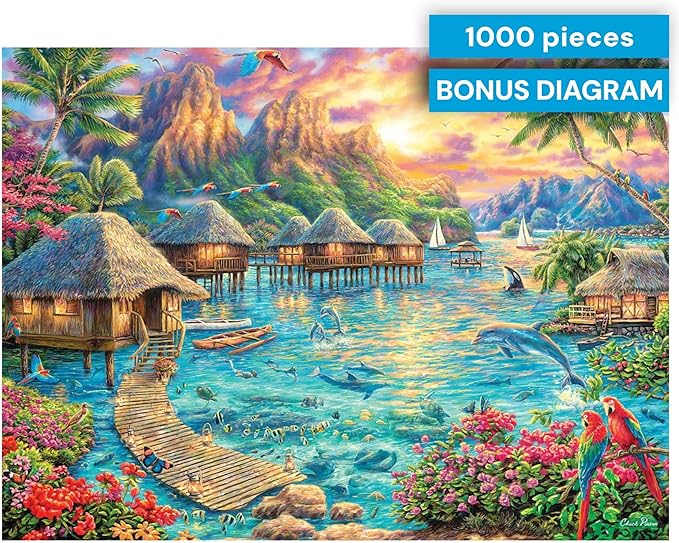Buffalo Games - Puzzles for Adults 1000 Pieces Chuck Pinson Tropical Oasis 1000 Piece Jigsaw Puzzle, Made in USA, Full-Color Poster, Recycled Premium Board