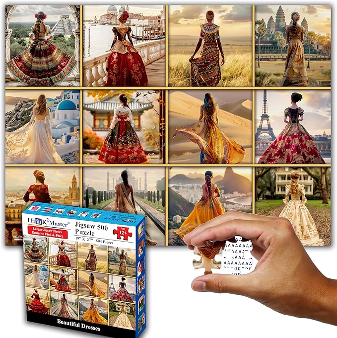 Think2Master Beautiful Dresses from Around The World 500 Pieces Very Large Pieces Jigsaw Puzzle for 13+ Adults & Seniors. Elegant Dresses Vibrant Colors, Cultural Art Size: 26.8” X 18.9”