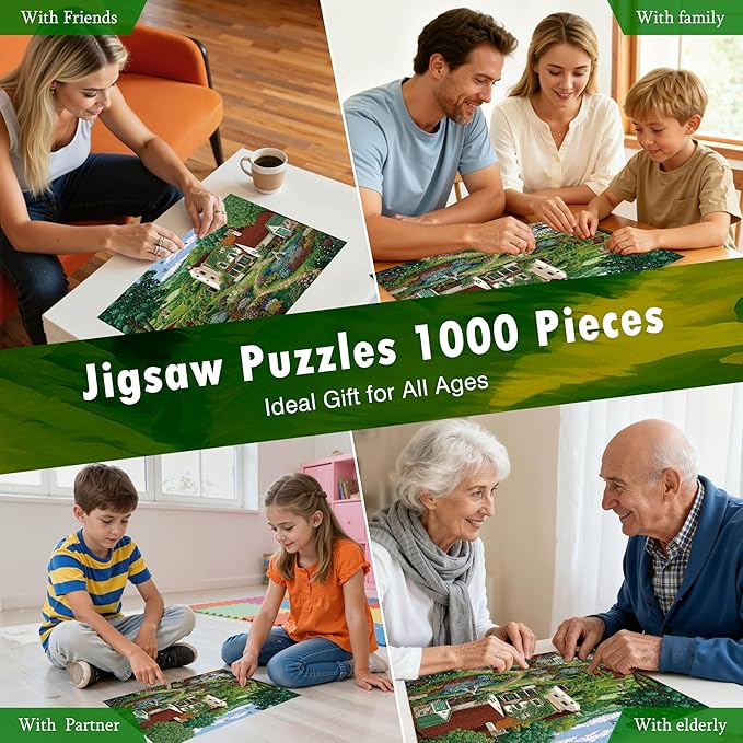 Puzzles for Adults 1000 Pieces - Spring Farm Landscape, Country Life Natures Adults Puzzles with Tree Bird, Letter on Back No Dust, Matte Finish Jigsaw Puzzles Home Decor, 27.5" x 19.7" Gifts Games