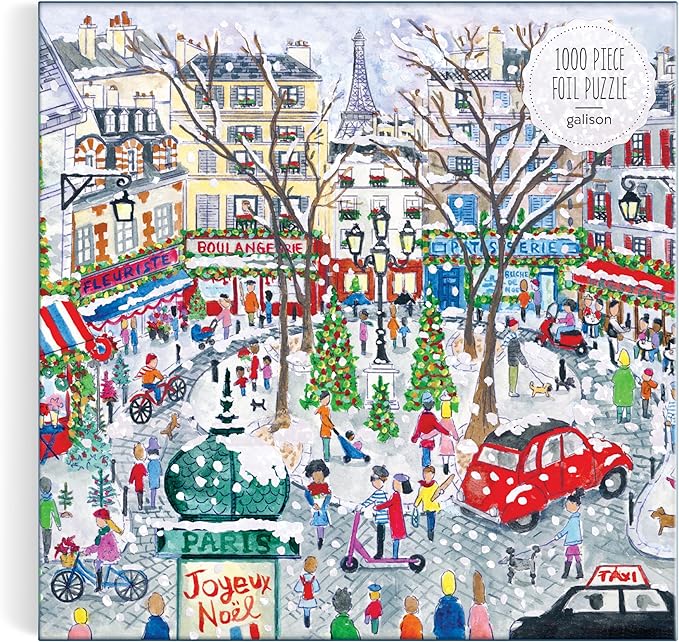 Galison Christmas in Paris – 1000 Piece Michael Storrings Jigsaw Puzzle Featuring Beautiful Artwork of A Busy Holiday Street in Saint Germain Paris