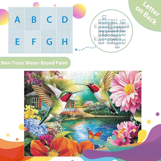500 Pieces Puzzles for Adults Puzzle Hummingbird Flower Jigsaw Puzzles 500 Piece for Seniors, Letters on Back Challenging Toys Great Gift for Family Friends 20.5 x 15 in