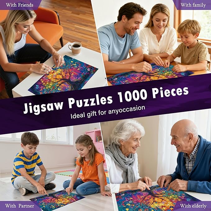 Colorful Butterfly Trees Puzzles for Adults 1000 Pieces, Perfectly Letter on Back No Dust, Tree of Life Jigsaw Puzzle Rainbow Tree, Challenging Puzzle Perfect for Game Nights