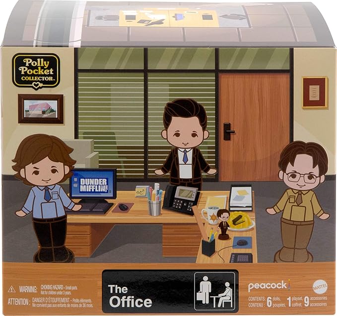 Polly Pocket x The Office Compact Playset 6 Character Dolls and 9 Accessories, Collectible Partnership Toy, Coffee Mug Exterior