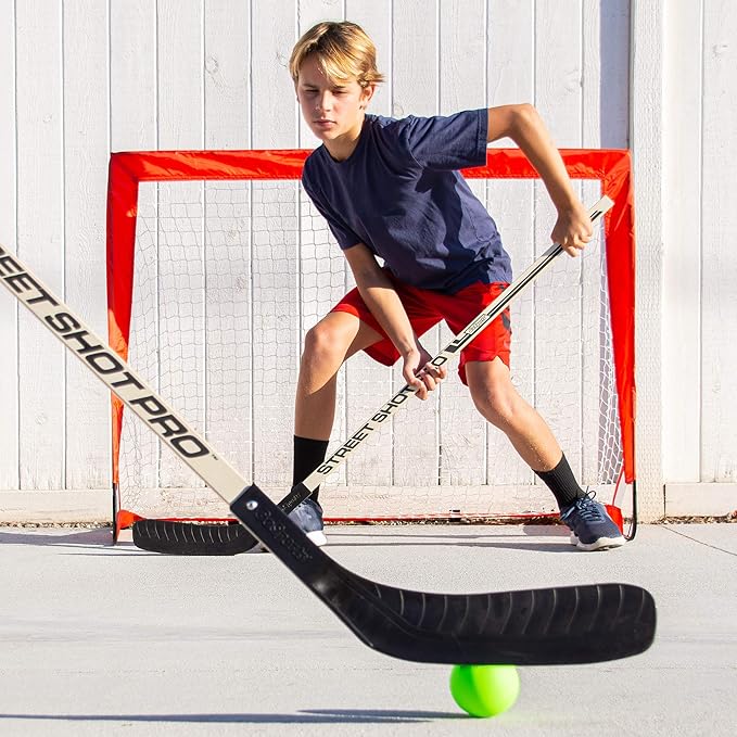GoSports Street Hockey - Choose Between Street Hockey Goal Set with Sticks, Street Hockey Balls (6 Pack) or Street Hockey Sticks (2 Pack)