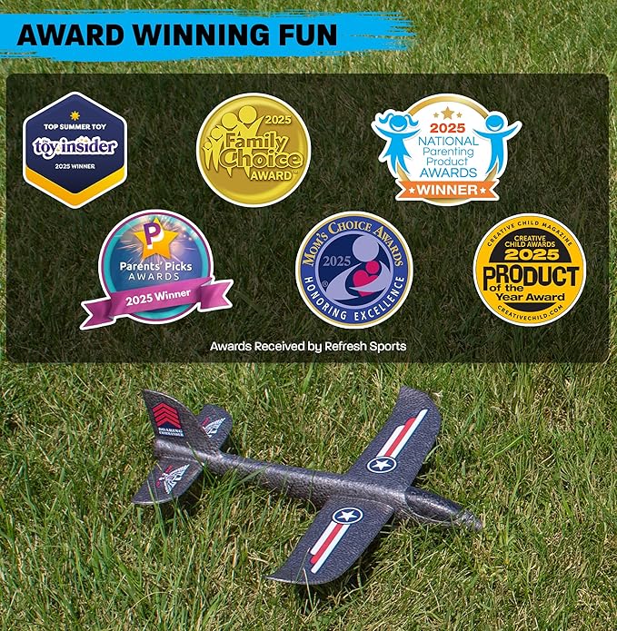 Airplane Toy for Kids - 3 Pack Safe & Easy to Throw Foam Airplanes for Kids - Outdoor Toys Glider Plane Toys - Yard Game Gifts for Boys & Girls - Birthday Gift Ideas for Ages 4 5 6 7 8 9 10 11 12 +