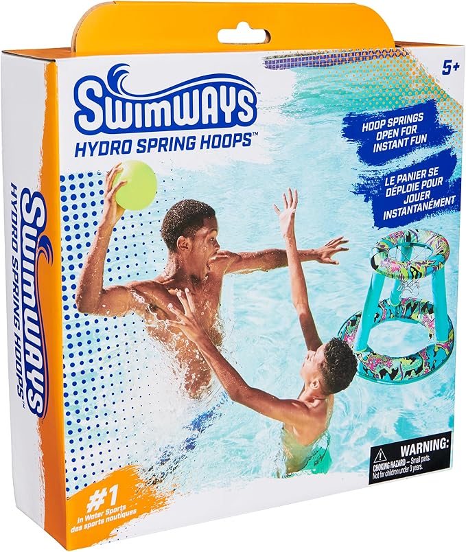 SwimWays Hydro Spring Hoops Inflatable Basketball Hoop, Waterproof Basketball Set with Hoop and Ball, Outdoor Games, Water Toys for Ages 5 and Up