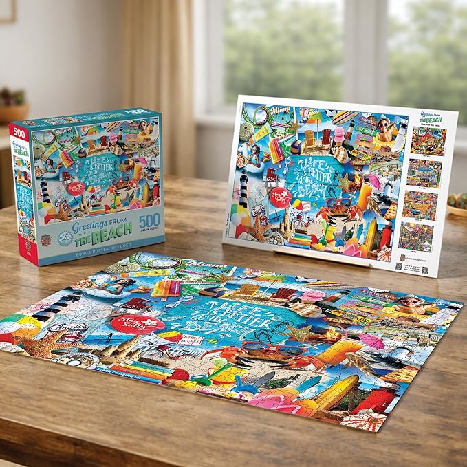 MasterPieces 500 Piece Jigsaw Puzzle for Adults, Family, Or Youth - Greetings from the Beach - 15" x 21"