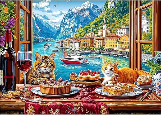 Spring Cat Gathering 500 Piece Puzzles for Adults, Challenging Art Special Shaped Jigsaw Puzzle for Gifts Party Games Family Fun, 23" X 15" Dust Free Puzzles