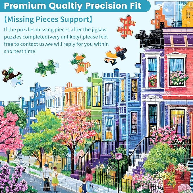 500 Pieces Puzzles for Adults, Spring Puzzle for Adults Elderly, Colorful Street Jigsaw Puzzle, Recycled Paper Puzzle 500 Pieces, Family Activity Game Nights Gifts 20.5x15 in