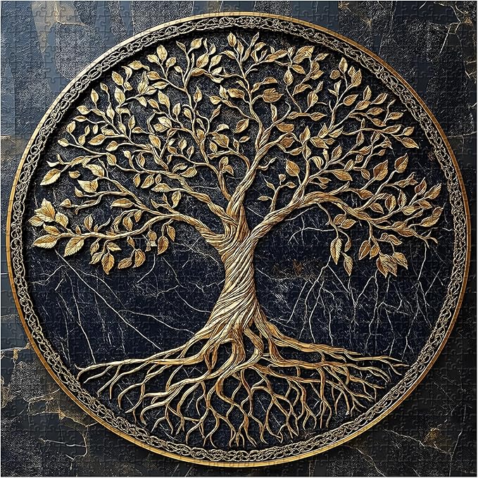 Tree of Life Jigsaw Puzzles 1000 Pieces for Adults, PICKFORU Gradient Tree Puzzle Black Gold, Challenging Spring Nature Plant Theme as Wall Decor