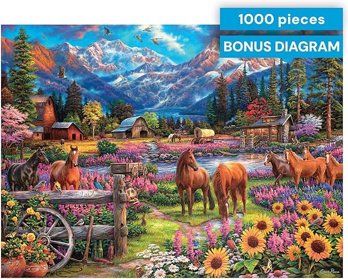 Puzzles for Adults 1000 Pieces – Buffalo Games Chuck Pinson’s Escapes: Free to Roam, Challenging 1000 Piece Jigsaw Puzzle for Adults with Poster, Premium Puzzle Made in The USA