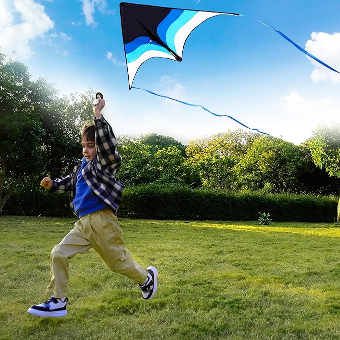 SYNCFUN 2 Packs Large Delta Kite Gradient Green and Blue– Easy to Fly for Kids and Adults, Beach Kite with 328 ft String for Outdoor Games and Activities