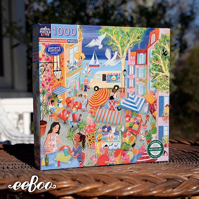 eeBoo 1000 Piece Puzzle - Marketplace in France Jigsaw Puzzle for Adults, Square 23" x 23" Made with Recycled Board & Vegetable-Based Ink